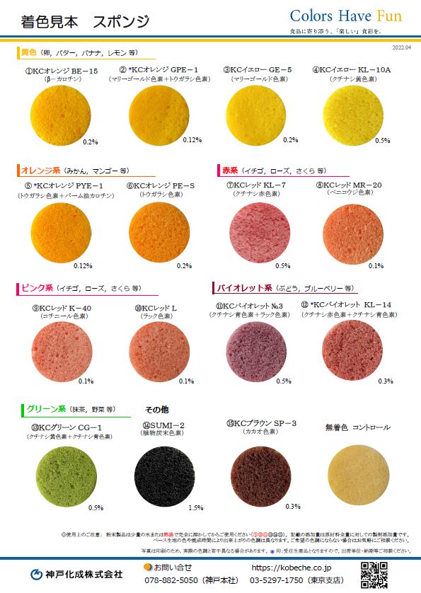 食品添加物　イエローリボン 着色見本イメージ スポンジ - 食品添加物、着色料・色素の研究開発と