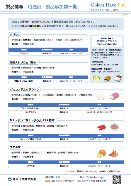 製品詳細情報 用途別食品添加物 - 食品添加物、着色料・色素の